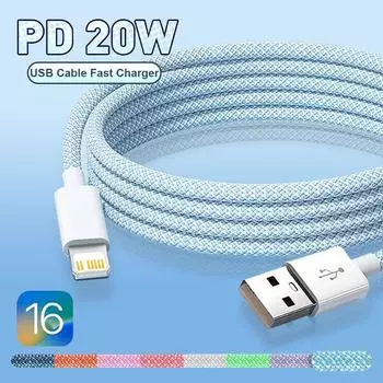 20 Вт PD USB-кабель для зарядки Lightning для iPhone 14 13 12 11 Pro Max Mini Быстрая зарядка для Apple X XS XR 8 Plus SE Плетеный кабель 1m