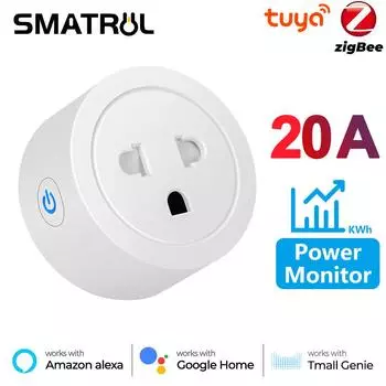 20a/16a Монитор мощности Tuya Zigbee Us EU Смарт-розетка Адаптер Беспроводной голосовой таймер Приложение для Google Home Alexa Tmall Genie 16A-Plug-1PC