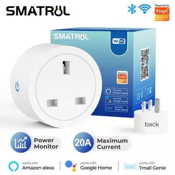 20a Tuya Smart Wi-Fi Plug UK Беспроводная розетка управления с функцией таймера мониторинга энергии работает с Alexa Google Home UK plug 1pc-with Power Monitor