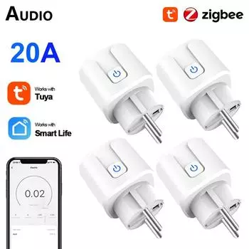20a Zigbee Smart Plug EU Smart Socket Беспроводная розетка с функцией мониторинга мощности Голосовое управление через Alexa Google Home 1PC