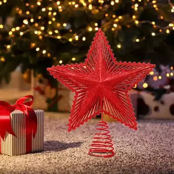 20cm Glitter Christmas Tree Topper/Ornament Five-Pointed Star Glitter Star Tree Topper for Home Christmas Tree New Year красный