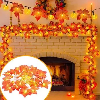 20ft 40 LED Maple Leaf Light String Halloween Thanksgiving Garden Party Decoration Lights Hold On And Flashing One Size
