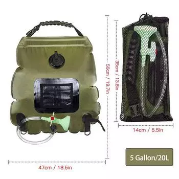 20L Solar Shower Bag Outdoor Solar Heating Premium Camping Shower Bag Hot Water Temperature 45°C with Removable Hose Shower Head чёрный