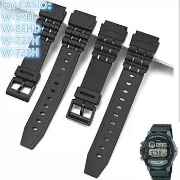 20 мм универсальный ремешок из смолы для Casio W-87H W-88HD W-727H W-728H нержавеющая сталь пряжка водонепроницаемый мужской TPU сменный ремешок браслет аксессуары для часов чёрный