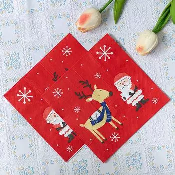 20pcs 33*33cm 2-Ply Red Cartoon Santa Claus and Deer Printed Napkins Christmas Party Colorful Handkerchief Butterfly Bone Bart Paper
