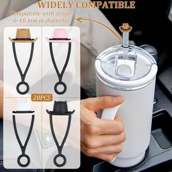 20Pcs Cowboy Hat Straw Topper for 30 40 oz Cup Reusable Silicone Cowboy Hat Straw Covers Cute Straw Cover Cap Dustproof Tumbler