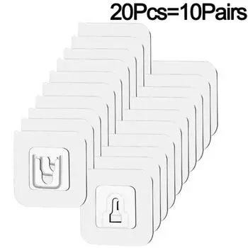 20PCS Double Sided Self Adhesive Wall Hooks Transparent Invisible Traceless Hook Wall Storage Holder Kitchen Bedroom Organizer AVE 20pcs