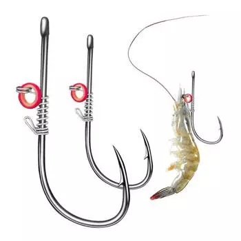 20Pcs Live Shrimp Fixing Hook Heavy Duty Carbon Steel Barbed Fishhook with Hole Freshwater Saltwater Catfish Bass Fishing Hook Fishing Accessories 2