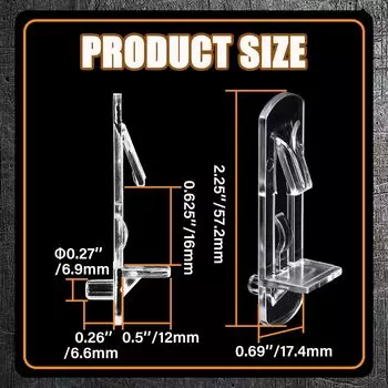 20pcs Plastic Locking Shelf Support Pegs,6.9mm Self-Locking Bracket Clips,Clear Shelf Pegs for for Furniture Book Shelves