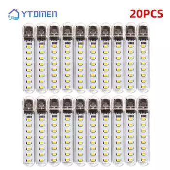 20Pcs/Set USB Plug LED Mini Book Lights Bedroom Night Light Decor Light Portable Reading Desk Lamps for Laptop Keyboard Lighting White Light
