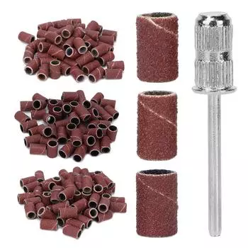 210pcs Brown Sanding Bands Nail Art Sanding Bands Replaceable Nail Sanders with Nail Drill Shaft