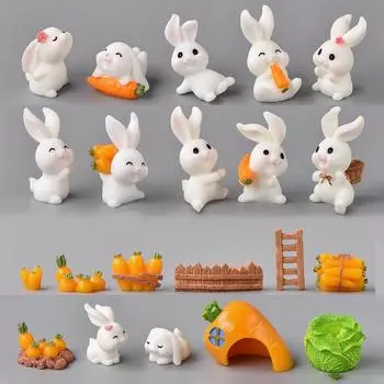 21 шт./компл. DIY сказочное украшение для сада, изделия из смолы, милые животные, кролик, миниатюры, мини-фигурки, мох, террариум, микропейзаж