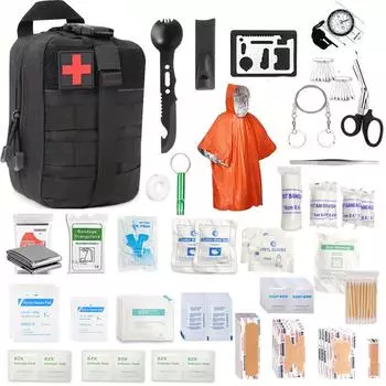 220 предметов Ultimate First Aid Kit - Премиум-аптечка для оказания первой помощи при небольших травмах - Идеально подходит для дома, путешествий, походов на свежем воздухе чёрный