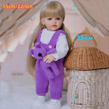 22 55 см прямые ноги куклы-реборн, Бетти, мягкие силиконовые куклы-девочки с полным телом, настоящие, как будто сделанные вручную, с наклеенными длинными волосами, игрушка для одевания в подарок ребенку 55cm girl doll