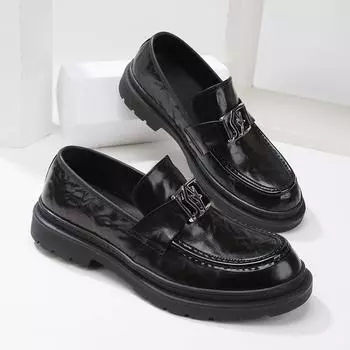 22 Мужские туфли Мокасины из коровьей кожи с одной педалью Туфли Lazy Shoes Британские деловые кожаные туфли Мужские повседневные кожаные туфли 38 чёрный