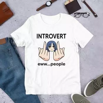 230 г/м 100% хлопок Интроверт Bocchi The Rock Ewwpeople Meme Ryo Yamada Смешная аниме-мем-футболка Средний палец Расшатанный Футболка Waifu Ироничная футболка XXS белый