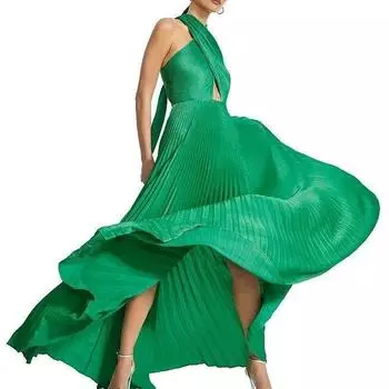 23 webbing style maxi long halter top with front hollow cross low back dress sexy S