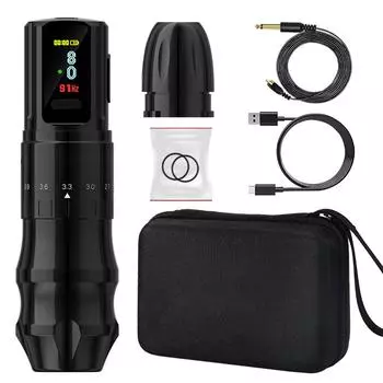 2400mAh Wireless Tattoo Pen Kit Cartridge Needle 2.4 to 4.2mm Stroke OLED Display Fast Charging чёрный