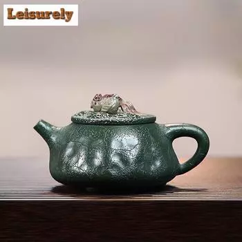 240 мл чайник из фиолетовой глины Исин, заварной чайник с крышкой в виде рыбы кои, чайник из сырой руды, зеленый глиняный чайник, китайский чайный набор ручной работы «Цзыша кунг-фу»