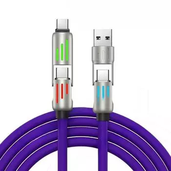 240 Вт 4 в 1 функциональный сверхбыстрый зарядный USB Type C жидкий силиконовый алюминиевый сплав кабель для передачи данных для iPhone Huawei Samsung Xiaomi 1.2m фиолетовый