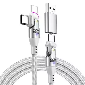 240 Вт USB C - кабель 1M Оба конца могут поворачиваться на 180° Сверхбыстрая зарядка PD Высокоскоростная передача данных Type C В комплекте с адаптером-переходником USB-A