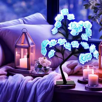 24 LED Table Lamp Rose Flower Tree USB Plug Night Lights Christmas Decoration Gift for Kids Room Rose Flower Lighting Home Decor USB Plug