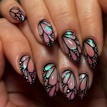 24 шт. 3D бабочка, накладные ногти, меняющие цвет, перламутровая пудра, постепенное изменение цвета ногтей, накладные ногти, повторяющиеся ногти