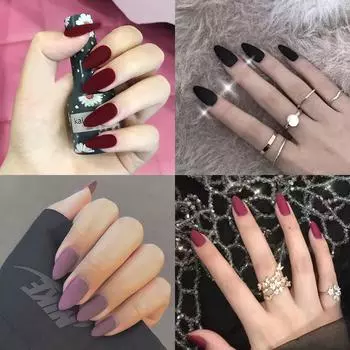 24 шт. длинные заостренные скраб носить накладные ногти DIY сплошной цвет наклейки для ногтей съемные наклейки для ногтей
