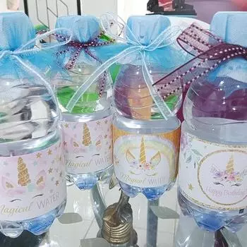 24 шт. Единорог С днем рождения Наклейки на бутылку Baby Shower Единорог Украшение для вечеринки Дети 1-й день рождения Тематическая вечеринка в виде единорога