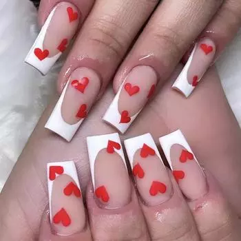 24 шт./компл., быстрые ногти, матовое французское красное сердце, накладные ниалы, наклейка, носимые водонепроницаемый маникюр, готовые ногти