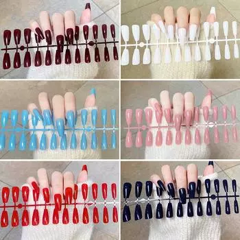 24 шт./компл. DIY быстрые ногти, однотонные глянцевые длинные балетные накладные ногти, разноцветные полоски, готовая одежда, дизайн ногтей