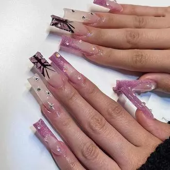 24 шт./компл., фиолетовые блестящие французские накладные ногти для ногтей, наклейки для носимых водостойких маникюрных готовых ногтей