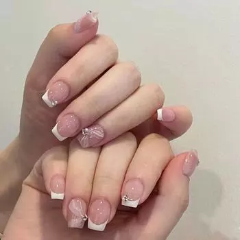 24 шт. Короткие балетные ногти Sweet Girl с бриллиантовыми накладными ногтями в европейском и американском стиле Ins, французский маникюр