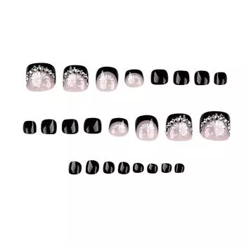 24 шт. короткие квадратные французские накладные ногти на ногах, 10 мл One Size