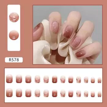24 шт. Короткие накладные ногти Armor Simple Jump Color Ice Transparent Red Brown для маникюра с постепенным изменением белого цвета, 24 шт., накладные ногти
