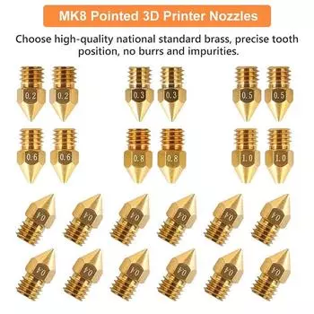 24 шт. MK8 Ender 3 сопла 3D принтер латунные сопла экструдер для Ender 3 CR-10 0.2/0.3/0.4/0.5/0.6/0.8/1.0 мм сопло принтера 24PCs
