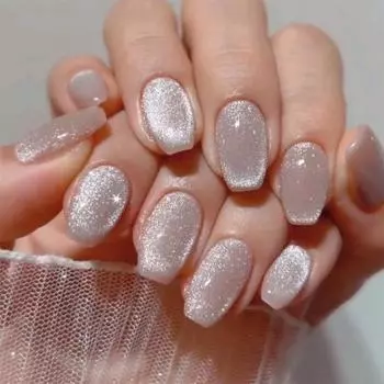 24 шт. Naked Powder Flash Cat s Eye Nail Short Square Fake Nail Hot-selling Nail Piece Fake Nails