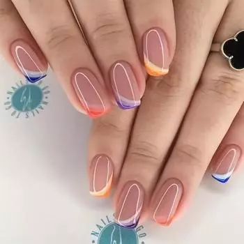 24 шт. накладные ногти, красочные, французские, короткие, милые, классные, накладные ногти, наклейки для ногтей с желейным клеем и полоской для втирания Short