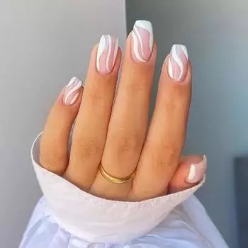 24 шт., накладные ногти с клеем, квадратные, короткие, белые, волнистые, для наращивания ногтей, полное покрытие, для женщин и девочек, накладные ногти для салона домашнего использования белый