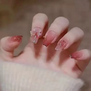 24 шт. постепенно меняющиеся цвета накладные ногти в коробке Love Peach Bow See Light Change Color трехмерные накладные ногти Light Change