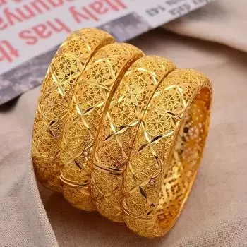 24K позолоченный женский открытый браслет на руку ювелирные изделия невесты роскошный этнический стиль открытый женский свадебный браслет золотой