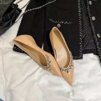 24P1 flat shoes women s new nude fashion versatile pointed rhinestones are not tired of feet temperament single shoes 34