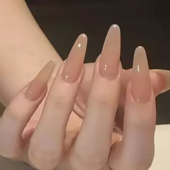 24PCS Simple Nude Gradient French False Nails Fashionable Glossy Long Oval Fake Nails for Women Acrylic Wearable Nail Tips Tools