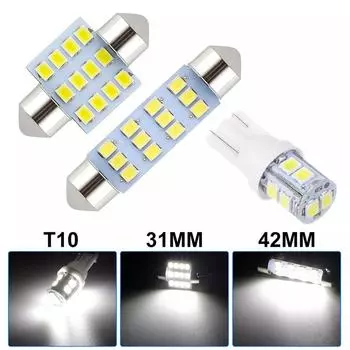24pcs Universal T10 Car Led Light Bulb White Car Interior Dome License Plate Festoon Map Reading Light Mixed Lamp Set