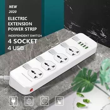 2500 Вт Электрический 4-х розеточный + 4 USB-удлинителя, удлинитель 3,4 А 5 В, шнур для вилки США/Великобритании, 4 розетки, адаптер для электрических розеток, белый, AC100-250 В, 50-60 Гц