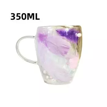250/350 мл Двойные стенки Кофейные кружки Перо Стеклянные Чашки с Ручкой Необжигающая Чашка Для Молока Чай Сока Творческий Подарок Бытовой Офис 301-400ml