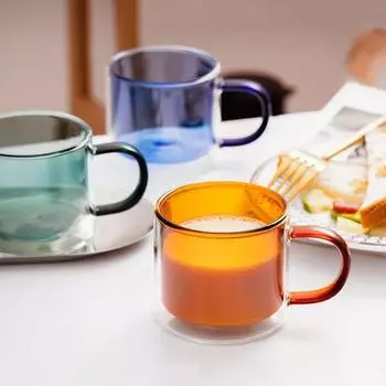 250 мл цветные стеклянные чашки с ручкой термостойкие двойные стенки кружки для молока кофе чашки для воды прозрачные бокалы для вина домашняя посуда для напитков 250ml серый
