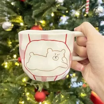 250ml Cute Coffee Cups Cute Hand Pinched Irregular Bear Pattern Ceramic Mugs Household Handmade Afternoon Tea Cup Drinkware Gift 250ml