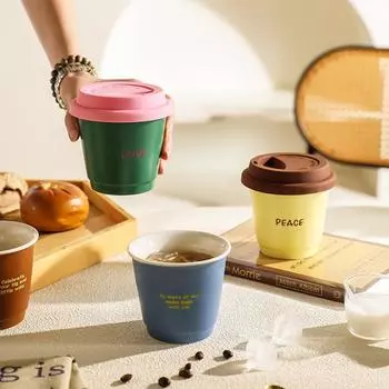 250ML Espresso Coffee Cup with Lid Portable Couple Coffee Cup Cute Ceramic Water Bottle Portable Gift Home Latte Milk Tea Cup 250ml