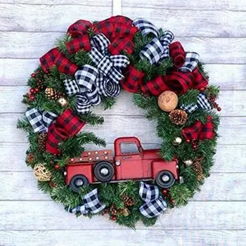 25/30cm Christmas Wreath Grid Bownot Simulated Berry Pinecone Wreaths Front Door Garlands Hanging Ornament Happy New Year Decor